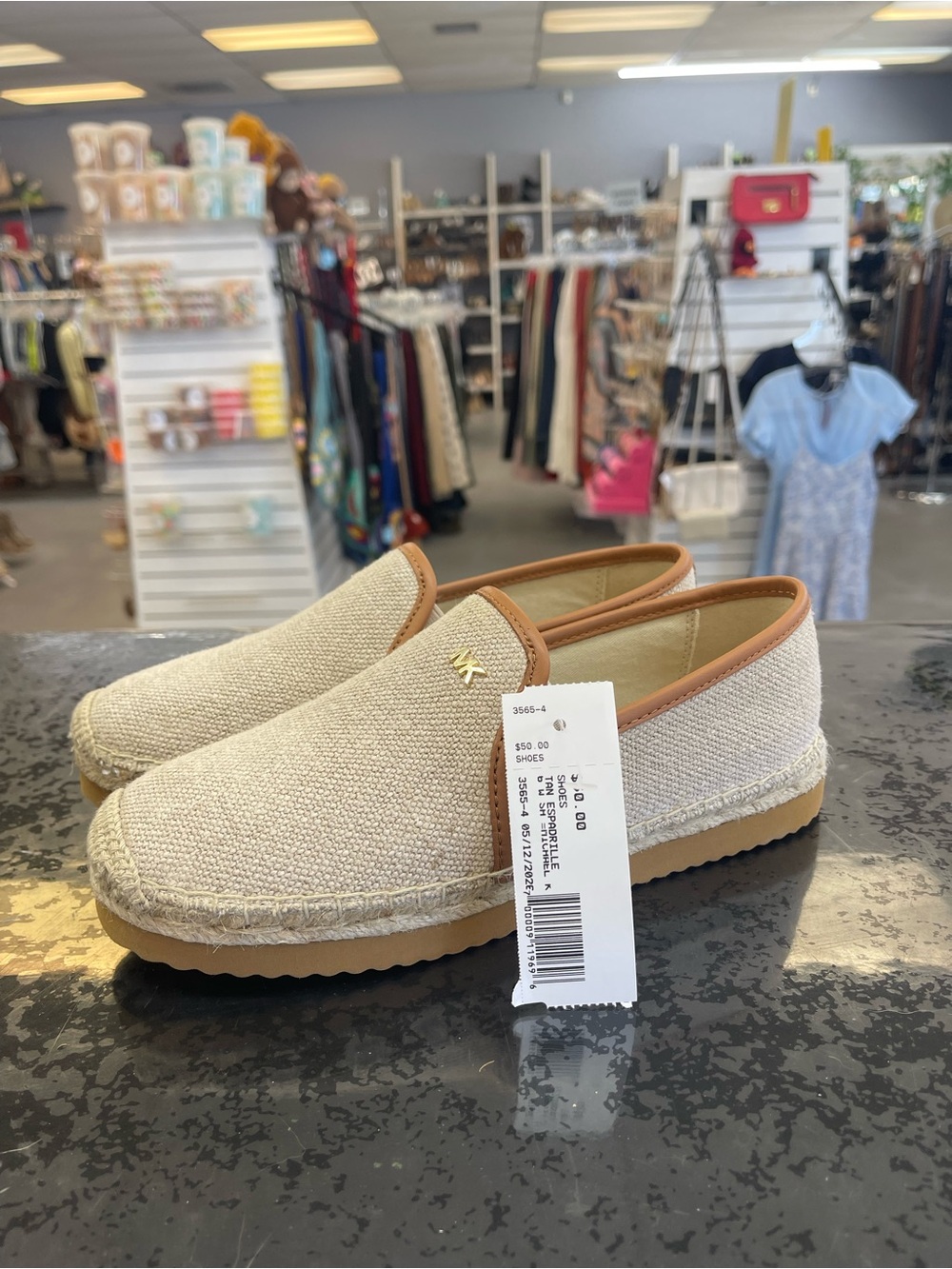 Michael Kors Natural Beige Canvas Espadrille Slip-Ons with Tan Trim